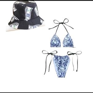 All about the Benjamins two piece bikini & Bucket hat